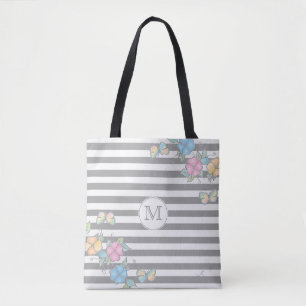Butterfly Blommigt stripe Monogram Grått Tygkasse