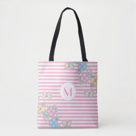 Butterfly Blommigt Stripe Monogram Rosa Tygkasse