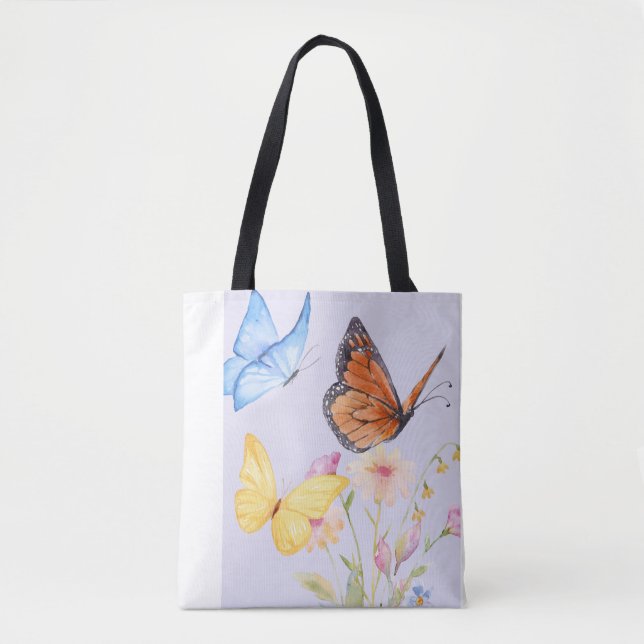Butterfly & blommigt Vibes Tote bag Tygkasse (Framsida)