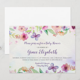 Butterfly Blommigt Watercolor Baby Shower-inbjudan Inbjudningar