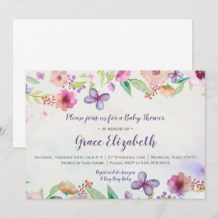 Butterfly Blommigt Watercolor Baby Shower-inbjudan Inbjudningar