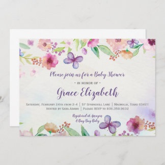 Butterfly Blommigt Watercolor Baby Shower-inbjudan Inbjudningar
