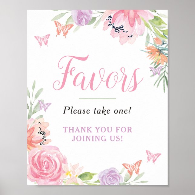 Butterfly Blommigts Party favors-tecken Poster (Framsidan)