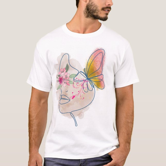 Butterfly Bloom - Abstrakt Blommigt Ansikte Art" T Shirt (Framsida)