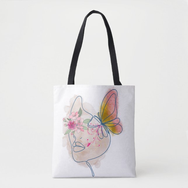 Butterfly Bloom - Abstrakt Blommigt Ansikte Art Tygkasse (Framsida)