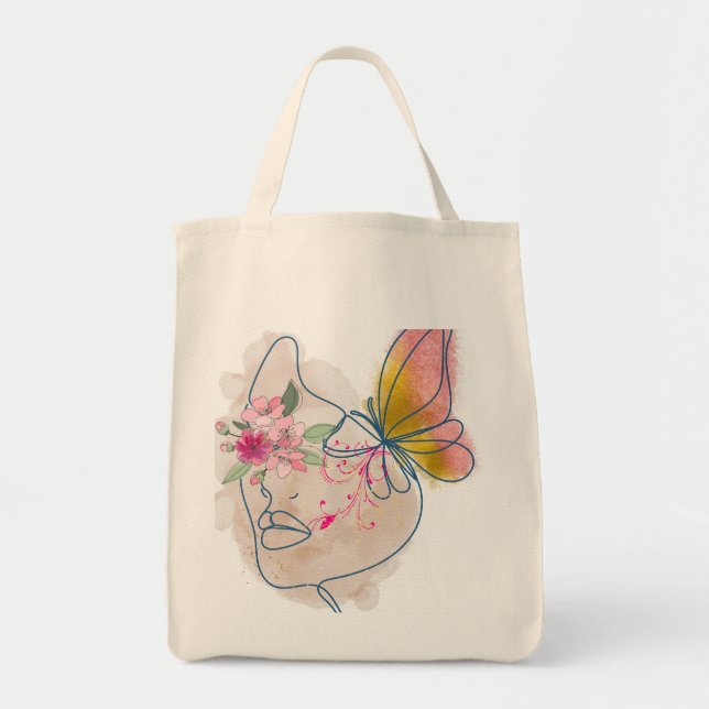 Butterfly Bloom - Abstrakt Blommigt Ansikte Art Tygkasse (Framsidan)