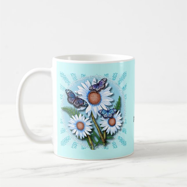 Butterfly Blue Daisies  Kaffemugg (Vänster)