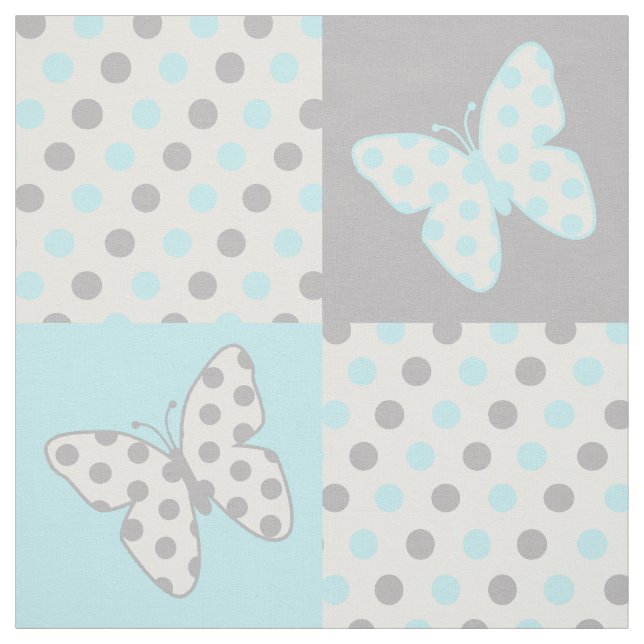 Butterfly Blue Grått Polka dots Tyg (Provkarta)
