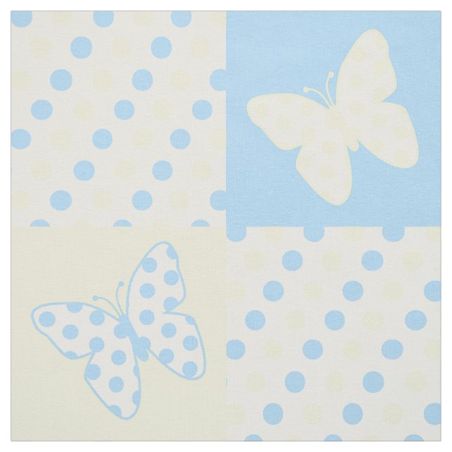 Butterfly Blue Gult Polka dots Tyg (Provkarta)
