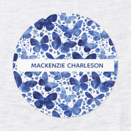 Butterfly Blue Mönster Namn Klistermärke