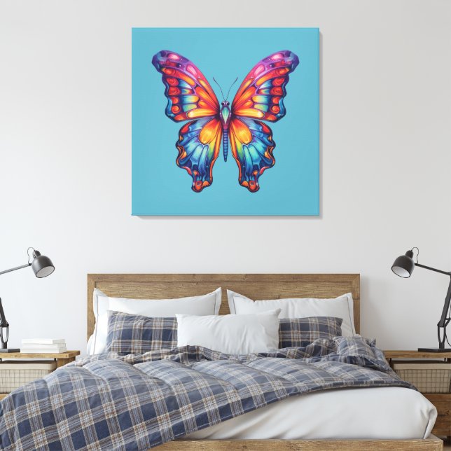 Butterfly Blue Orange Vingar Canvastryck (Insitu (sovrum))