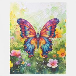 Butterfly Blue Orange Vingar Fleecefilt