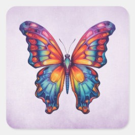 Butterfly Blue Orange Vingar Fyrkantigt Klistermärke