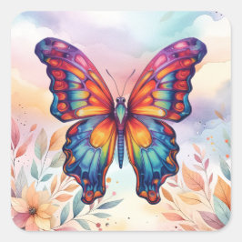 Butterfly Blue Orange Vingar Fyrkantigt Klistermärke