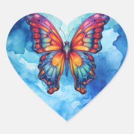 Butterfly Blue Orange Vingar Hjärtformat Klistermärke