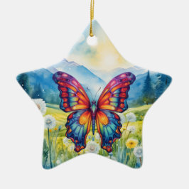 Butterfly Blue Orange Vingar Julgransprydnad Keramik