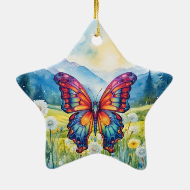 Butterfly Blue Orange Vingar Julgransprydnad Keramik (Baksidan)