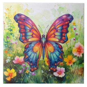 Butterfly Blue Orange Vingar Kakelplatta