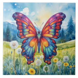 Butterfly Blue Orange Vingar Kakelplatta