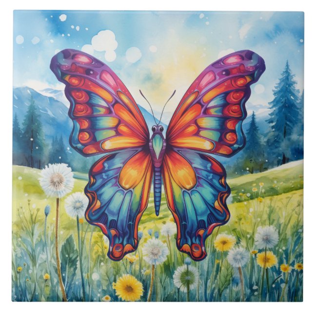 Butterfly Blue Orange Vingar Kakelplatta (Framsidan)