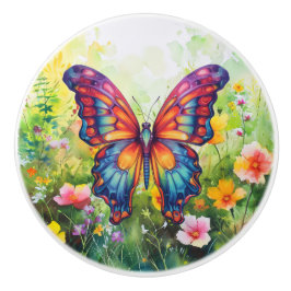 Butterfly Blue Orange Vingar Knopp