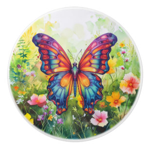 Butterfly Blue Orange Vingar Knopp