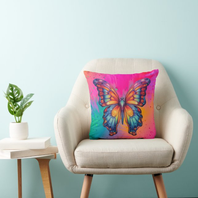Butterfly Blue Orange Vingar Kudde (Stol)