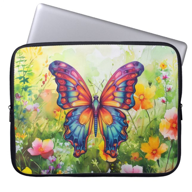 Butterfly Blue Orange Vingar Laptop Fodral (Framsidan)