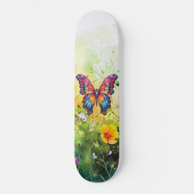 Butterfly Blue Orange Vingar Mini Skateboard Bräda 18,5 Cm (Framsida)