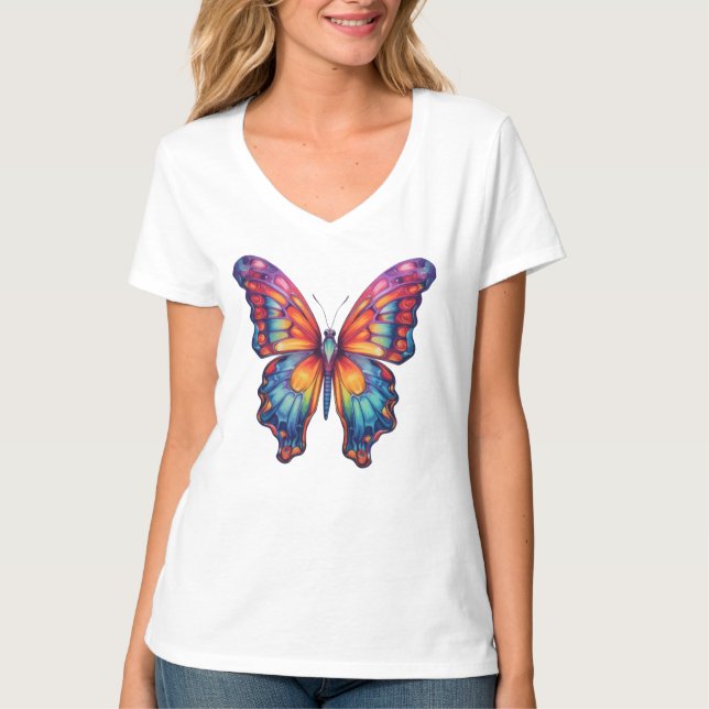 Butterfly Blue Orange Vingar T Shirt (Framsida)