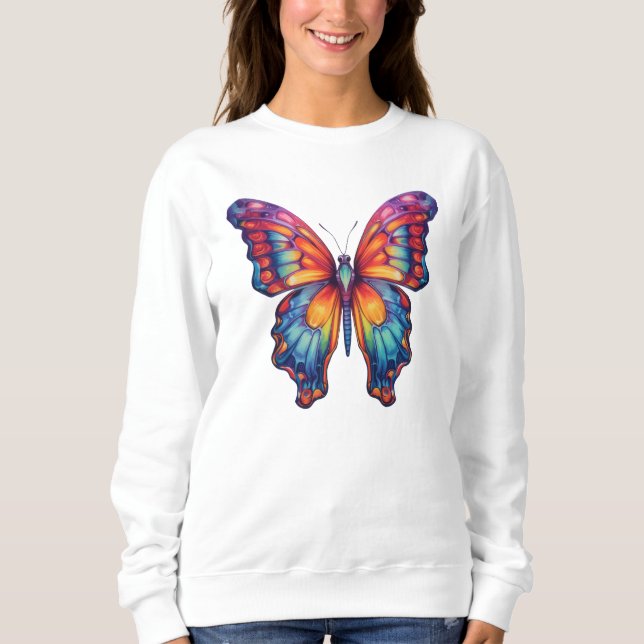 Butterfly Blue Orange Vingar T Shirt (Framsida)