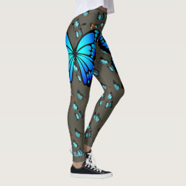 Butterfly Blue Teal on Grått Leggings S till XL
