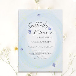 Butterfly Blue Tender Watercolor Pojke Shower Inbjudningar