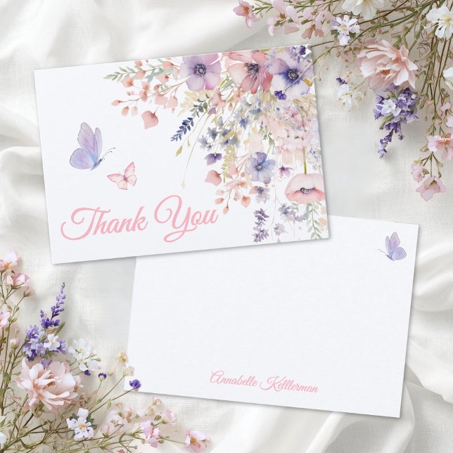Butterfly Blush Pink Purple Wildflower Tack Kort (Butterfly Blush Pink Purple Wildflower Thank You Card)