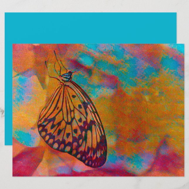 Butterfly Bohemian Blue Orange Hippie Decoupage (Fram/baksida)