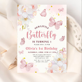 Butterfly Boho Blommigt Rosa Girl Birthday Inbjudningar