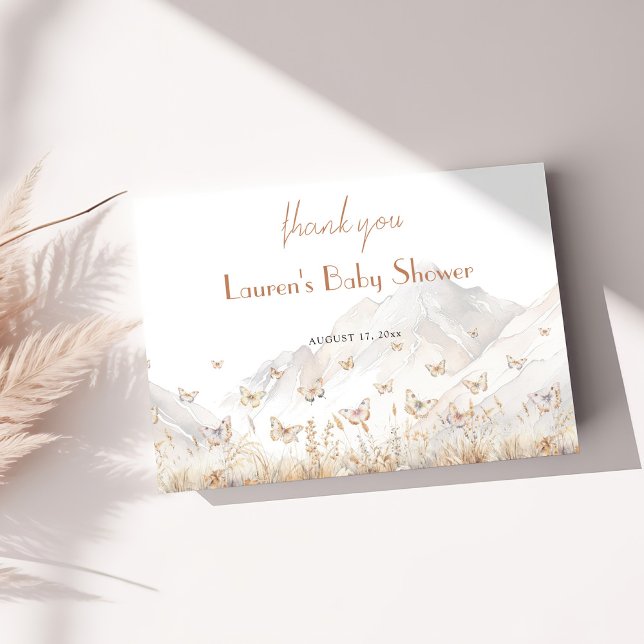 Butterfly Boho Mountain Girl Baby Shower Tack Kort (Skapare uppladdad)