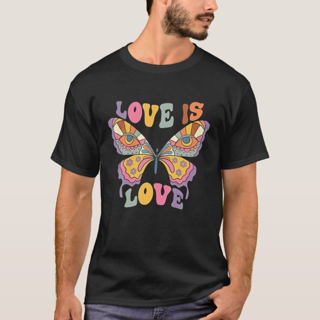 Butterfly Boho Rainbow Kärlek är Kärlek LGBT Gay L T Shirt (Framsida)