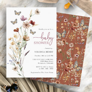 Butterfly Boho WildblomBaby Shower Inbjudningar