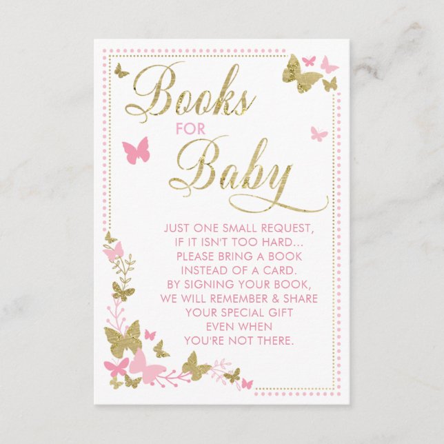 Butterfly Bok för Baby Card, Rosa, Guld Tilläggskort (Framsida)