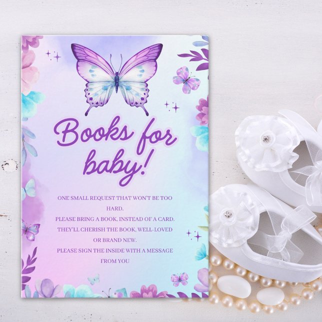 Butterfly Books for Baby Card | Floral Pink Flower Tilläggskort (Skapare uppladdad)