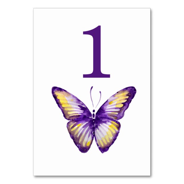 Butterfly Bordsnumren Lila & Gult Watercolor Bordsnummer (Framsidan)