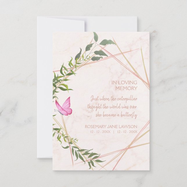 Butterfly Botanical Funeral Loved One Deceased Inbjudningar (Framsida)