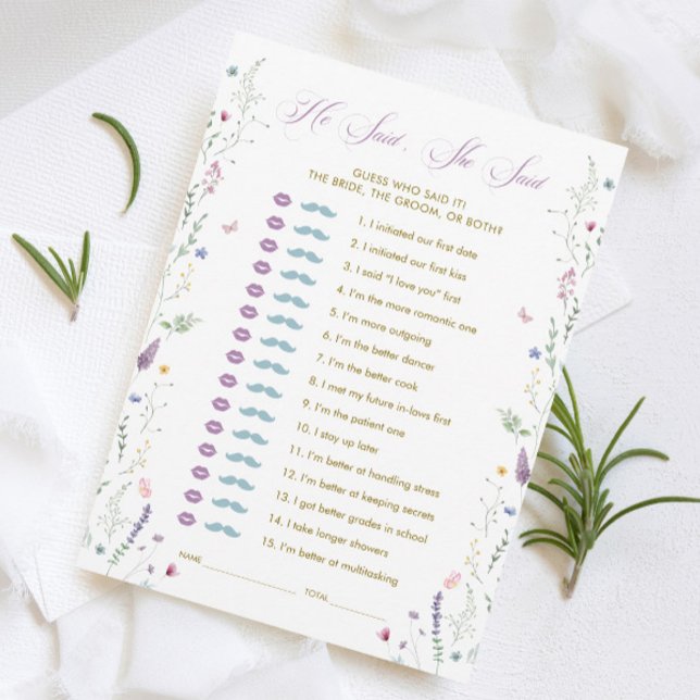 Butterfly Bridal Shower He Said She Said Game Card Inbjudningar (Skapare uppladdad)