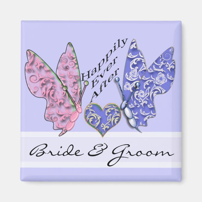 Butterfly Bride & Groom Bröllop Magnet (Framsidan)