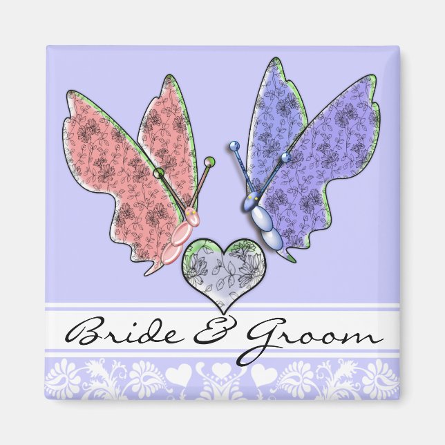 Butterfly Bride & Groom Bröllop Magnet (Framsidan)