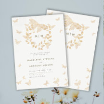 Butterfly Bröllop Guld Monogram Utandningsluft Ele