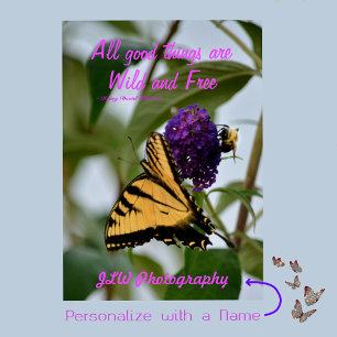 Butterfly & Bumblebee Vild och Free Thoreau Quote Poster