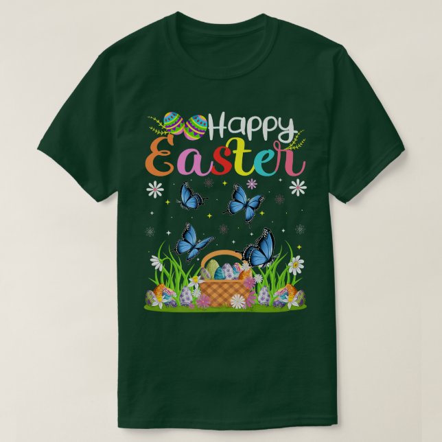 Butterfly Bunny Egg Hunting Funny Butterfly Lyckli T Shirt (Design framsida)