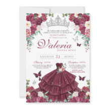 Butterfly Burgundy Red Silver Blommigt Quinceañera